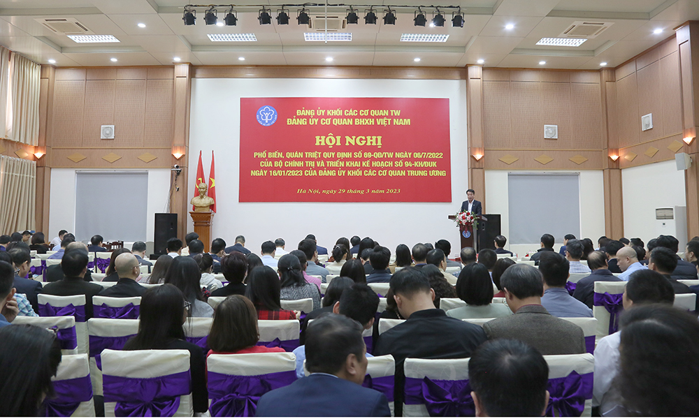 Đảng ủy CQ BHXH Việt Nam phổ biến Quy định 69-QĐ/TW và triển khai Kế hoạch 94-KH/ĐUK của Đảng ủy Khối các cơ quan Trung ương