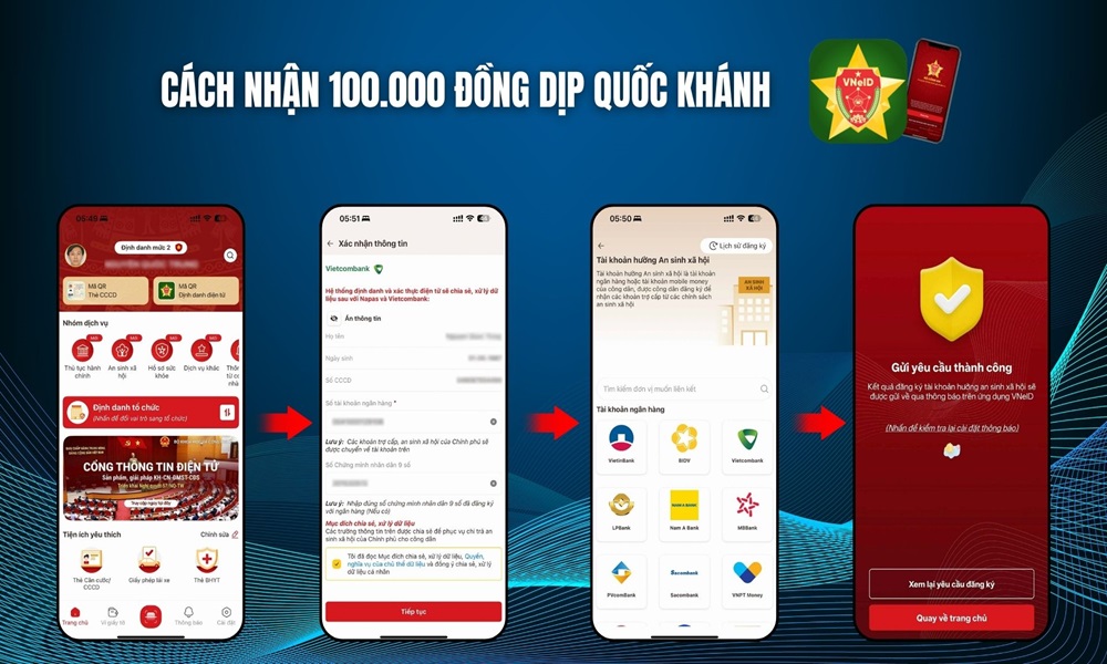 Cách nhận 100.000 đồng dịp Quốc khánh trên VNeID