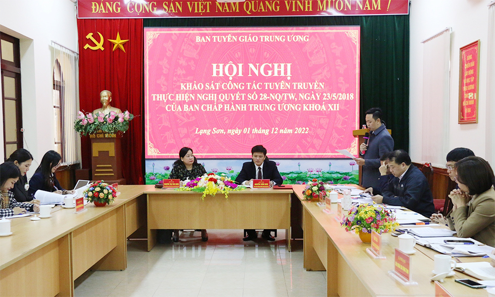 Khảo sát công tác tuyên truyền thực hiện Nghị quyết số 28-NQ/TW tại Lạng Sơn